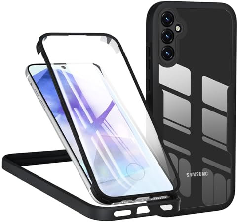 TVVTPU Cover per Samsung Galaxy A55 5G, 360 Gradi Antiurto Custodia con Protezione dello Schermo Integrata, Trasparente Rugged TPU Bumper Doppia Protettiva Case, Nero