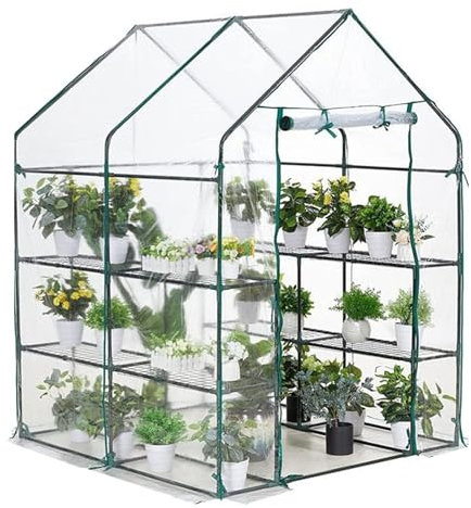 jyibinee Cubierta de invernadero sin olor, 143 x 143 x 195 cm, polietileno, impermeable, repuesto con puerta, aislamiento térmico, resistente a la lluvia, invernaderos transparentes, verdes y