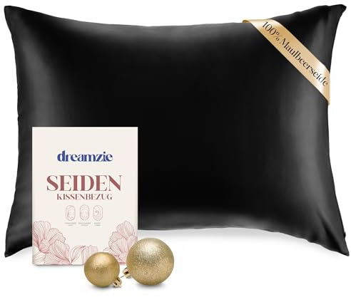 Dreamzie - Seidenkissenbezug 50x70cm - 100% Seide - Schwarz | Oeko-Tex zertifiziert · mit Reißverschluss · Kissenbezug Seide · 100% Maulbeerseide · 19 Momme · für Haare & Haut