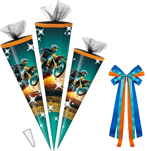 alles-meine.de GmbH Schultüte - BMX Motocross - Motorrad - 50-85 cm - Größe wählbar - + Kunstoff Spitze + Schleife - Tüll Abschluß - eckig/rund - klein & groß - Geschenktüte ..