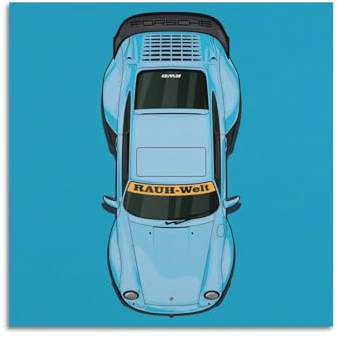 Vintage-Sportwagen-Poster, Blau, 993 RWB Rennwagen, dekoratives Gemälde, Leinwand-Kunstbild, 70 x 70 cm