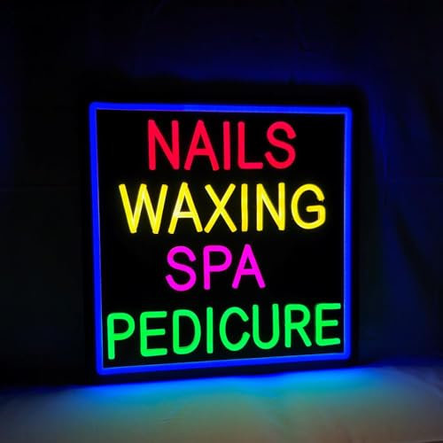 Nails Waxing Salon Sign, Spa Pedicure LED Neon Signs for Nail Bar, Beauty & Skincare Studio, Black Acrylic Backboard, High Bright Business Signboard, Ideal for Shop Wall Window Decor (16×16)