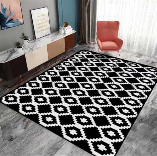 RUGMRZ Teppiche 300x400CM Rutschfester Teppich Teppich haustür Schwarz Pflegeleichter Wohnzimmerteppich mit modernem geometrischem Muster