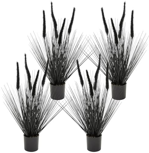 JonesHouseDeco 2ft (4Pack) Black Horsetail Reed Grass, 23.62in Tall Artificial Grass Plant, Faux Fake Plants Indoor Home Decorative Artificial Plants & Flowers in Pot, House Plant Outdoor Gift