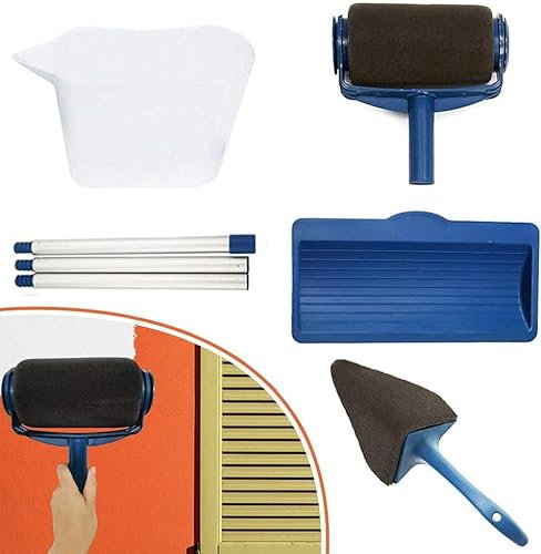 Farbroller Set, 8 Stück Farbroller Set mit Tank, Kantenroller und Eckenstreiche, Nahtlose Multifunktionale Haus Malerset,Malerset Farbroller Set für Heimschule und Büro Malerei Wand Decke