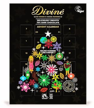 Divine 70% Dark Chocolate Vegan Advent Calendar - 85g | Deliciously Smooth, Ethically Sourced Vegan Dark Chocolate | Fairtrade, Palm Oil Free, Ideal Christmas Countdown Gift for Kids & Adults