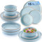 SÄNGER Rio Lagune | Tafelservice 16 teilig, Steingut Geschirr Set 4 Personen, 4x Teller 4x Frühstücksteller 4x Tiefe Teller 4x Pastaschalen Geschirrset und Schale, blau | VALUE COLLECTION