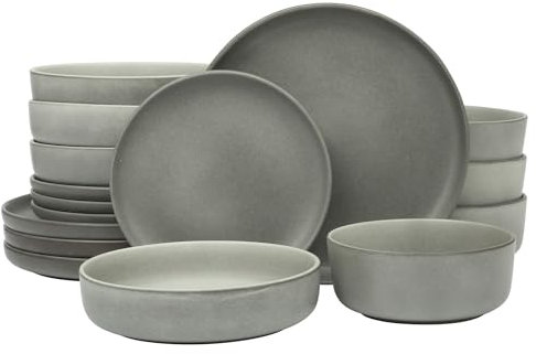 Gibson Soho Lounge Pasco 16-teiliges (Service für 4) Teller und Schüsseln, Doppelschüssel, reaktive Glasur, Steingut, Keramik, Geschirr-Set, Grau
