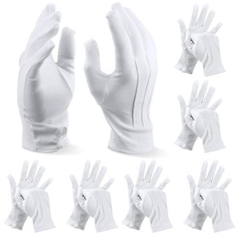 ELEPRUC 6 Paar Weiße Handschuhe Schützenfest mit Snap ZiernäHten, Dünne Handschuhe Herren, Genähte Handschuhe für Etiquette, Parade, Formelle Smokings, Schmuck-Inspektion, Unisex, Nylon