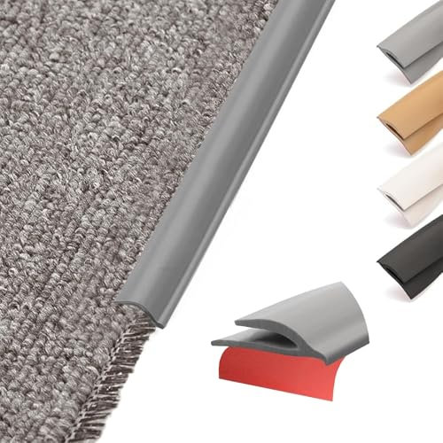 Perfil de transición flexible de PVC autoadhesivo, borde de alfombra, alfombra y suelo cortable, barra de transición de alfombra a baldosa, suelo de vinilo, laminado, perfil de acabado (gris, 6 m)