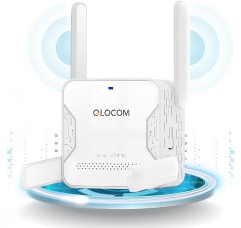 QLOCOM 2025 Nuova Ripetitore WiFi 6, Amplificatore Wifi Potente per Casa AX1500 Dual Band 5GHz & 2.4GHz, Extender con 1 Porta Ethernet, Compatibile con Modem Router