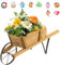 TANGZON Wheelbarrow Planter, Wooden Garden Wagon Planter Cart with 9 Magnetic Accessories, Wheel, 2 Handle, Outdoor Rustic Pine Wood Decorative Raised Plant Pot Stand for Patio Balcony (Walnut)