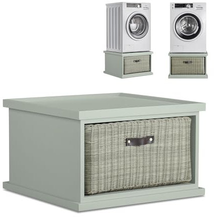 Tetbury Washing Machine Pedestal | Dryer Stand with Storage Basket H41cm | Single or Double | FULLY ASSEMBLED Kitchen Utility Furniture (sage green, single)