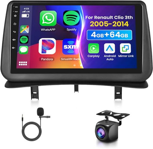 4G 64G VECHTEL 9Autoradio Bluetooth per Renault Clio 3th 2005-2014 Carplay Android Auto Wireless,DSP EQ,1280 * 720,Wifi GPS Navi,Mirror link,RDS/FM Radio 2 din con Retrocamera AHD