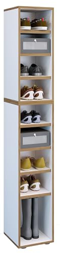VCM Holz Schuhregal, Maße ca. H. 183 x B. 30 x T. 33 cm, Schuhkommode mit 9 Fächer, Schuhschrank - Salia 9fach B. 30 cm