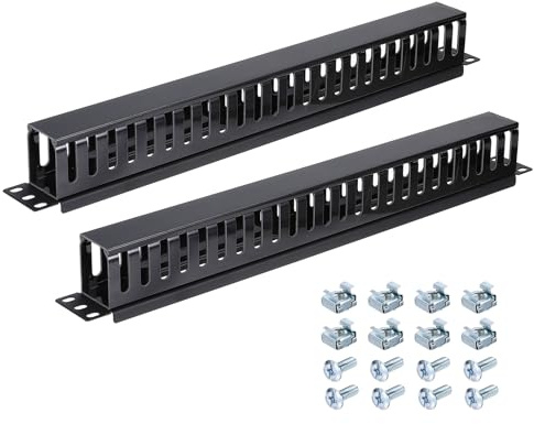 PATIKIL 1U Gestionnaire De Câbles 19 Pouces, 2 Pack 24 Fentes Horizontal Montage en Rack Gestion des Fils Canal Métallique À Doigts Organisateur De Câbles pour Armoire Réseau, Noir