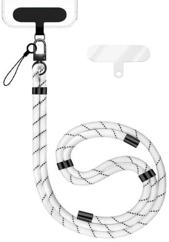NALIA HoldMe Lanière Universelle pour Smartphone & Coque de Téléphone Portable, Cordon en Nylon Réglable, Sangle de Cou, Bandoulière avec Mousqueton (noir) & 2 Patches, Lanyard, Couleur:Blanc