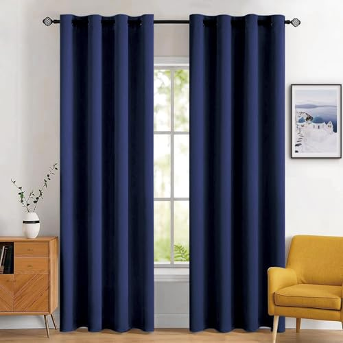 MIULEE Verdunklungsvorhänge Thermo Modern Ösen 2er Set 140x245cm Marineblau | Blickdichter Thermostoff für Wohnzimmer und Schlafzimmer, hilft Licht, Hitze und Kälte zu reduzieren.