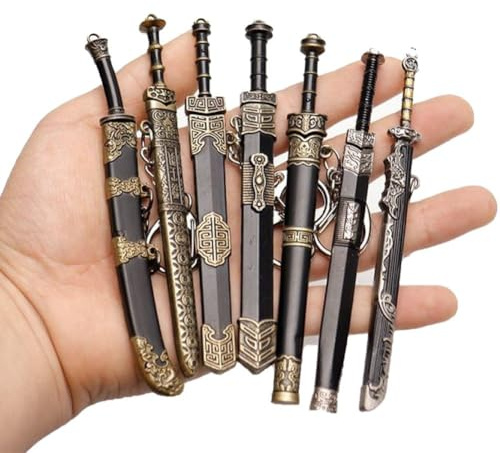 HiyyFloy Katana Mini Keyring Antique Chinese Sword Toy Model with Removable Letter Opener