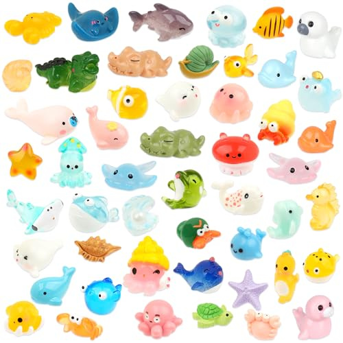 TaoQ C 50 PCS Mini Sea Animals Figurines Tiny Resin Ocean Animals Mini Plastic Ocean Animal for DIY Miniature Scenes Dollhouse Birthday Party Decoration, Fish Tank Aquarium