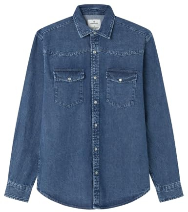 SPRINGFIELD Denim Overshirt with Canesu and Frontal Pockets Camisa De Mezclilla para Hombre