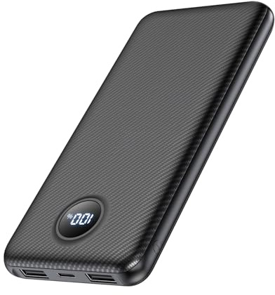Portable Charger Power Bank 10000mAh, Slim Battery Pack 5V/3A USB C Input & Output External Phone Charger, Compatible with iPhone 16 15 14 13 12, Galaxy S24 S23 S22, iPad, Pixel, etc (Black)