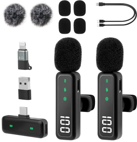 LDERFIV Kabelloses Lavaliermikrofon, Mini Tragbares Kabelloses Mikrofon, Lavaliermikrofon USB-C für iPhone Android Smartphone, für TikTok YouTube Influencer Vlogging