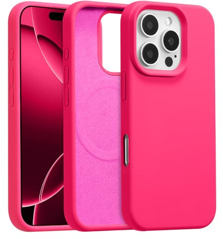 UCASONG Magnetic Liquid Silicone Case for iPhone 16 Pro Max, Hot Pink | 6.9Inch, Compatible with MagSafe, Cute Plain Solid Color Slim Case, Soft Smooth Matte Shockproof Protective Cover