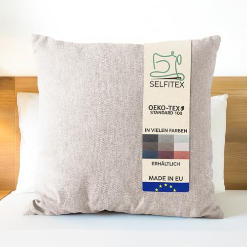 Selfitex XXL Couchkissen inklusive Füllkissen, 80x80 (Sand) | Gewebter Canvas Stoff mit leicht melierter Struktur, weiches Füllkissen, einfache Pflege