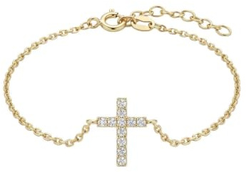 Suzan Gold® 375 Echtgold Armband Damen mit Kreuzanhänger und Zirkonia, elegant symbolisch für Alltag und besondere Anlässe, nickelfrei wasserfest Geschenkidee – Cruxelle Shine