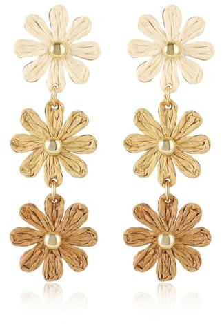 Rattan Ohrringe, 1 Paar Bast Blumen Ohrringe, Boho Strohohrringe Blumen, Handgefertigte Earrings für Sommer Schmuck, Strand Accessoires Damen, Geschenk für Frauen Sommer