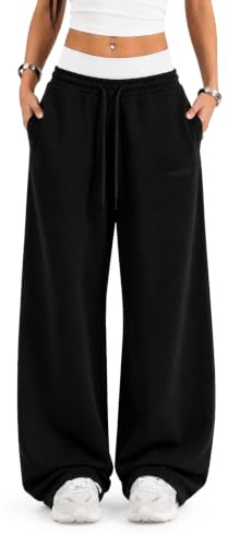 SMILODOX Jogginghose Damen Yelin, Oversized Fit Wide-Leg Trainingshose, Sweatpants mit elastischem Bund, Tunnelzug, Verstellbarer Kordelzug für Training, Sport, Freizeit oder zu Hause