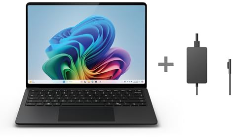 Microsoft Surface Laptop | Copilot+ PC | 13.8” LED | Snapdragon® X Elite | 16GB RAM | 512GB SSD | Schwarz + 65W Surface Connect Netzteil – Essentials-Paket