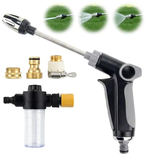 Pressure Washer Gun, 2026 New Garden Hose Spray Gun, Water Blitz Pressure Washer with Foam Pot + 3 Connector, Heavy Duty Metal Water Gun Power Washer for Car Washing, Garden, Patio (1PC)