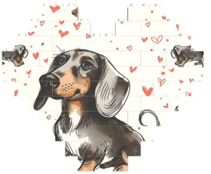 I Love My Dog Dackel gedrucktes Puzzle, 10,8 x 12,8 cm, herzförmiges Puzzle, herausforderndes Spiel für Erwachsene, lustige, dekorative Wanddekoration
