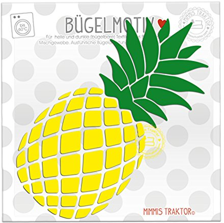 Bügelbild Gr. L Ananas 7,6 cm x 16 cm GELB GRÜN Flockfolie Aufbügler Applikationen Bügelsticker für Stoffe Textilien Kinder zum Aufbügeln Flicken