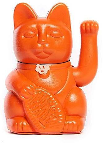 Chat chinois chanceux. Lucky Cat. Maneki Neko. ORANGE, M (10x6x15 cm)