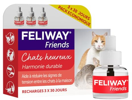 FELIWAY Friends - Pack Ahorro 3 recambios para 90 días (3x48ml) - Ayuda a crear armonía y a reducir conflictos entre gatos que viven juntos. Recomendado por veterinarios. Mejora la convivencia.