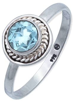 Ring 925 Silber Blau Topas hellblauer Stein Edelstein echt Silber Damen Sterling Silber Geschenk (MRG-114-62-(48))