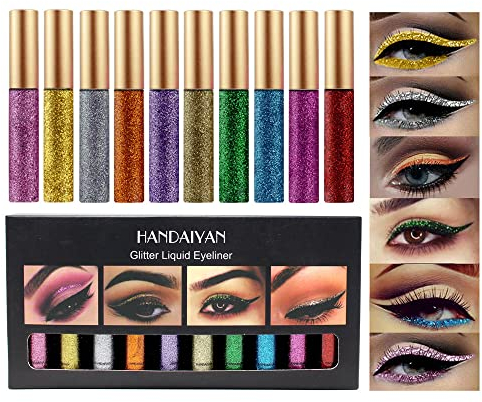 BEAUTY GLAZED 10-teiliges Set Shimmer Eyeliner Smoky Long Lasting Glitter Liquid Eyeliner Flüssig Glitter Waterproof Liquid Eye Liner