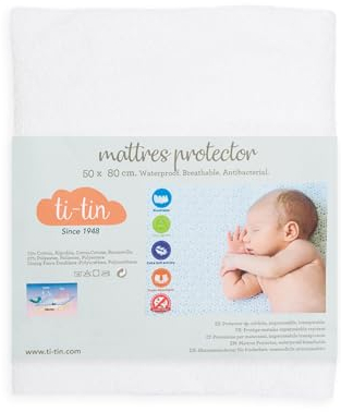 Matratzenschoner aus Baumwolle für Babykrippe | 50 x 80 cm | Wasserdicht | Atmungsaktiv | mit Gummi verstellbar | Anti bakteriell | 1 Stück