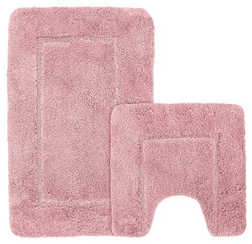 Velosso Super Soft Microfibre High Density Bath Mat Pedestal Mat Anti Slip Super Absorbent (Bath Mat and Pedestal Set, Blush Pink)
