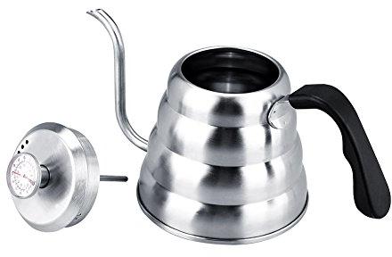 Pour Over Coffee Kettle - Hervidores de Té Con Cuello de Cisne - Con Termómetro - Acero Inoxidable 304 - Tetera Con Cuello de Cisne - Para Preparar Café En Casa, Té(1.2L)