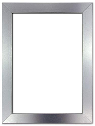 Holzwerkstoff Bilderrahmen Carla 50 x 70 cm mit weißer Rückwand 70x50 cm, hier Alu gebürstet mit Kunststoffglas Antireflex 1mm