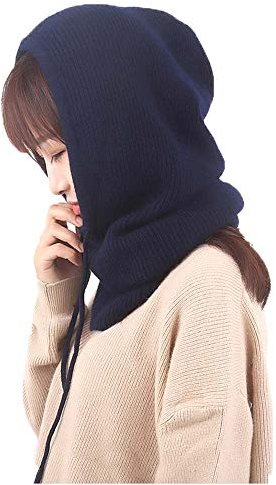 Yekeyi Winterhaube, gestrickt, aus Kaschmir, Skimaske, Outdoor-Mütze, für Damen, marineblau, One size