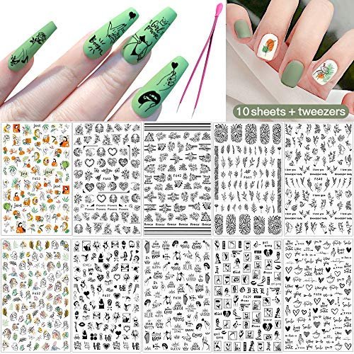 10 pieces of 3D abstract three-dimensional nail art nail decals black lace nail art design stickers nail art decoration DIY nail art stickers acrylic henna design decoration
