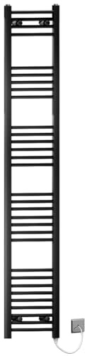 350mm Wide Black Flat Electric Pre-Filled Heated Towel Rail Radiator For Bathroom Designer UK (Alyssa 350 * 1700mm Electric Black)