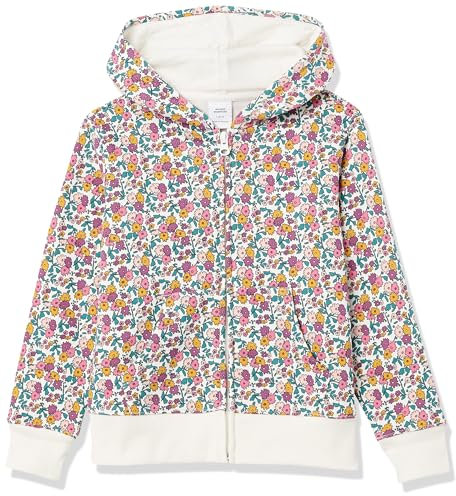 Amazon Essentials Felpe con Cappuccio Foderate in Pile con Cerniera Bambine e Ragazze, Bianco Motivo Floreale Piccolo, 5 Anni