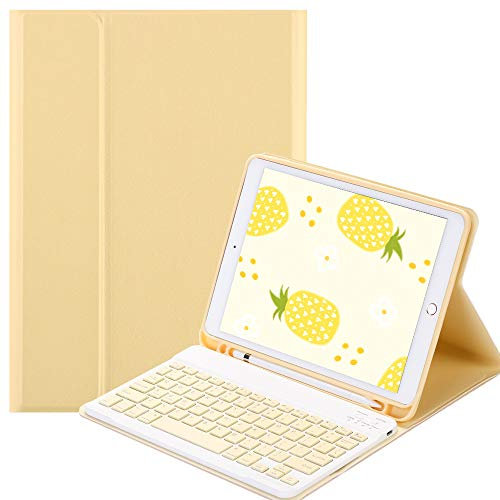 QYiiD Clavier Étui pour iPad Mini 5/ Mini 4, Housse Coque de Protection avec Détachable sans Fil Wireless AZERTY Clavier pour Pad Mini 1 / Mini 2 / Mini 3, avec Porte-Crayon, Jaune