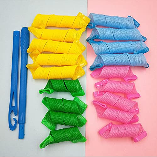 18 Stück Lockenwickler Große Locken, Spirallocken DIY Haarstyling-Rollen Mit 2-teiligen Styling-Haken Für Die Meisten Frisuren 14/22CM